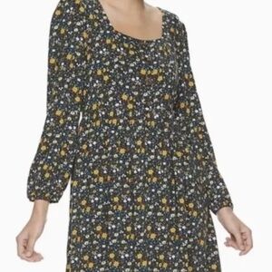 Mudd Floral Peasant Dress Navy Long Sleeve Buttons Size Juniors Medium 7-9